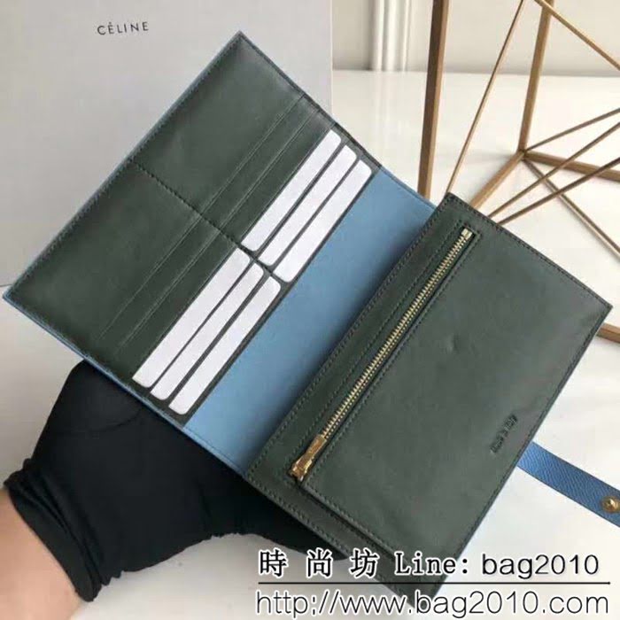 CELINE賽琳原單 專櫃 手掌紋牛皮搭扣拼色錢夾 4148 SL1448